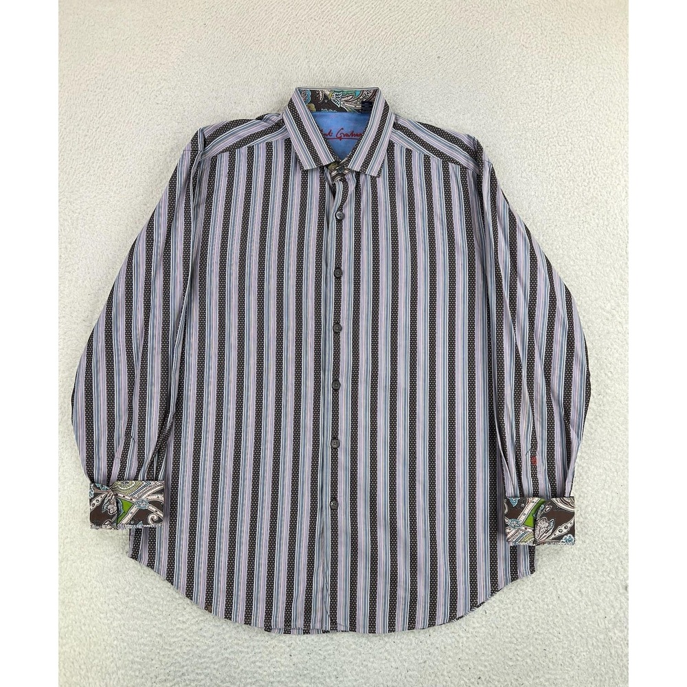 Robert Graham Shirt Men's XL Purple Stripe Button Up Long Sleeve Casual